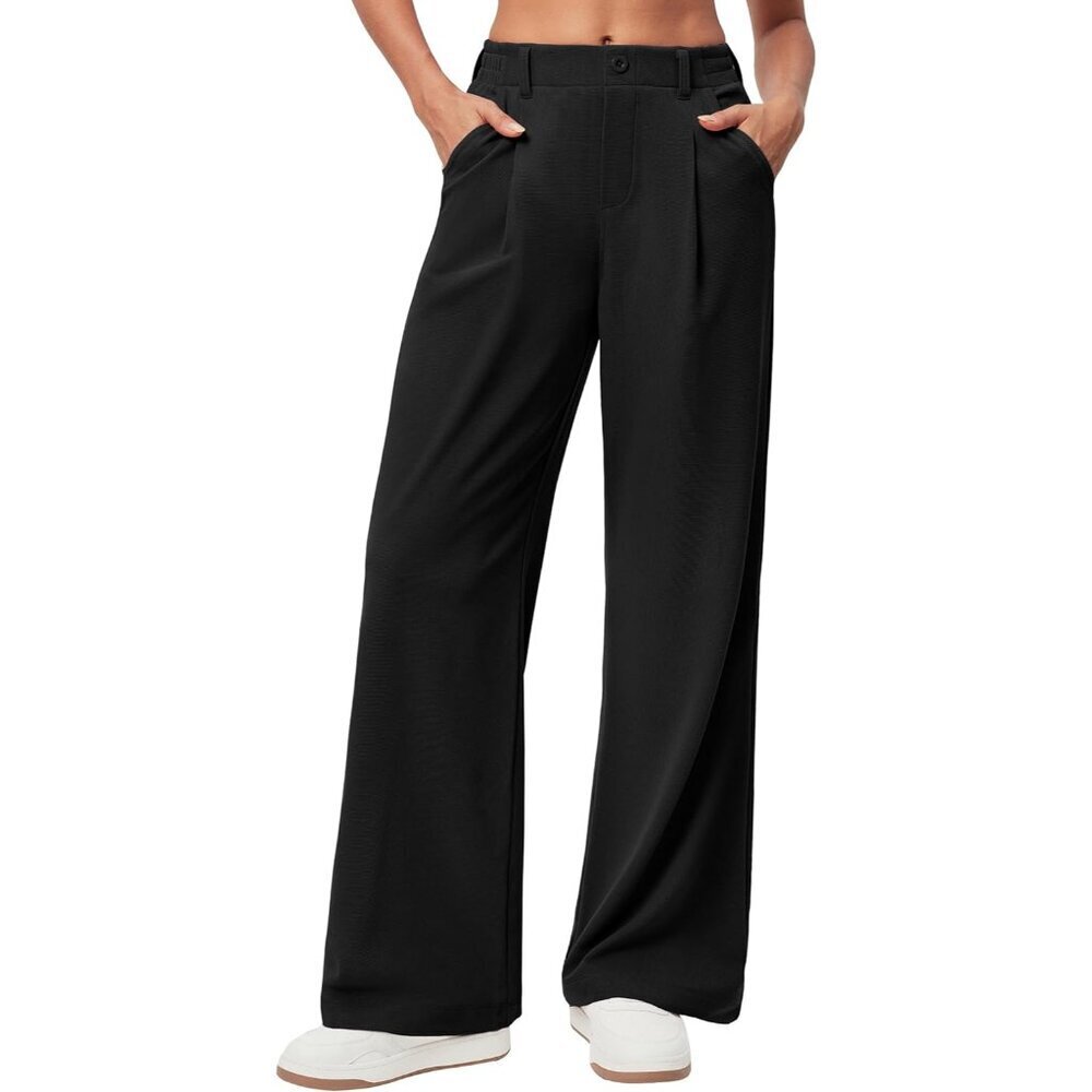 Wide Leg Pants Woman Stretchy Work Dress Pants Women Pull on Business Casual Sla - Picture 1 of 5